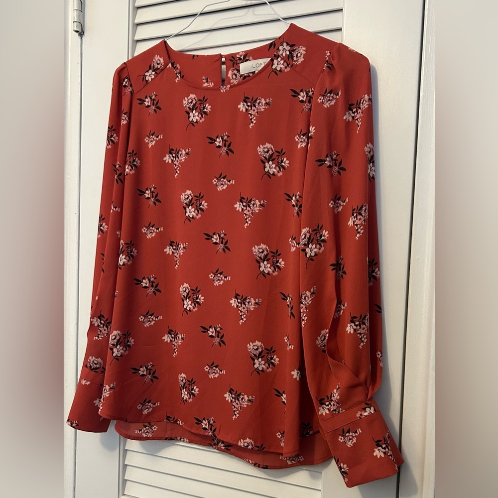 LOFT Floral Printed French Cuff Sleeve Blouse Women’s Size Small - Picture 3 of 8